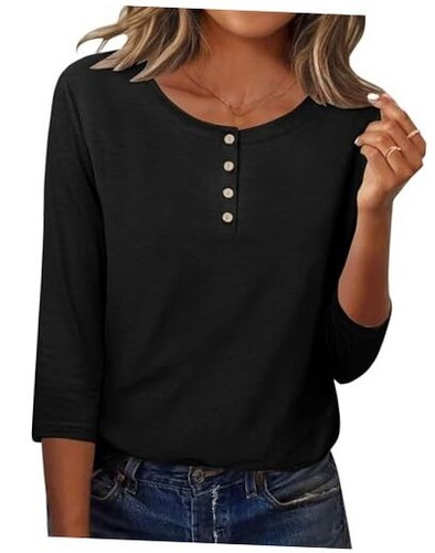 3/4 Length Sleeve Women Tops Crew Neck Blouses Dressy Casual Summer T Shirts