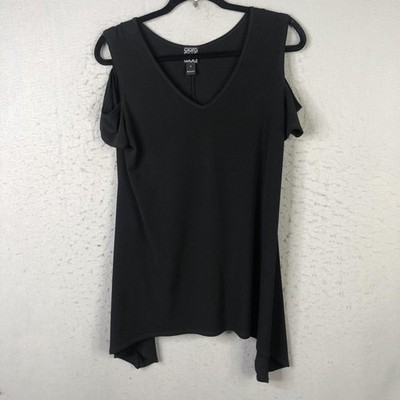 Clara Sun Woo Tunic Shirt Womens Small Black Cold Shoulder Asymmetrical Made USA