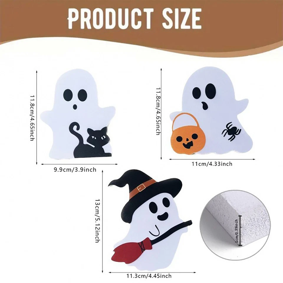 3 PCS PVC Ghost Cute Halloween Decorations Indoor Ghost Decor Table New - Image 3 of 4