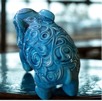 Elephant Figurine- Turquoise Urban Trends Collection 79014 Ceramic
