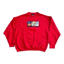 Vintage Space Jam Sweatshirt Men's XL Red Fleece Pullover Looney Tunes 90s