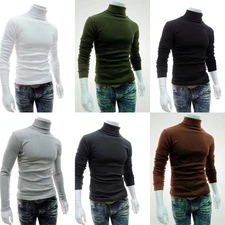 Mens Slim Fit Autumn Cotton High Neck Pullover Jumper Tops Turtleneck Sweater