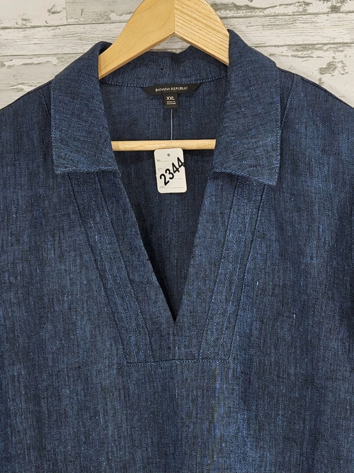 Banana Republic Cruz Tunic Kaftan Linen Indigo Maxi Dress Womens XXL - Image 3 of 4