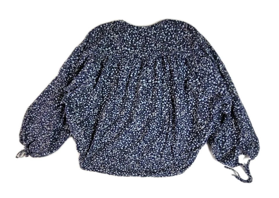 Top de pana azul marino antiguo manga larga gran tamaño cuello redondo para mujer talla grande floral Foto 3 de 4