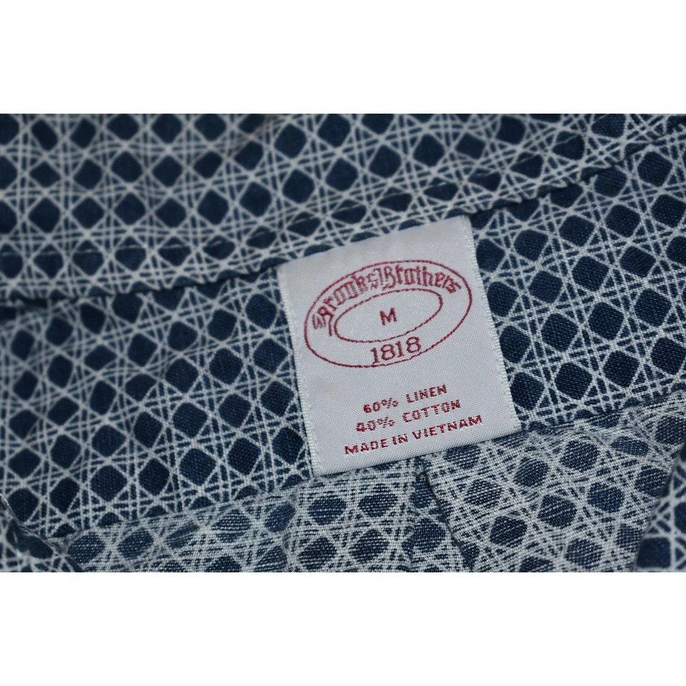 Brooks Brothers Hawaiian Shirt Mens Size Medium Blue Geometric Linen Cotton - Image 3 of 4