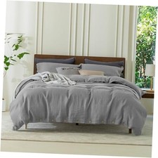 100 Pure Linen Duvet Cover Set Queen Size 90X90Inch Queen 90" x 90" Gray
