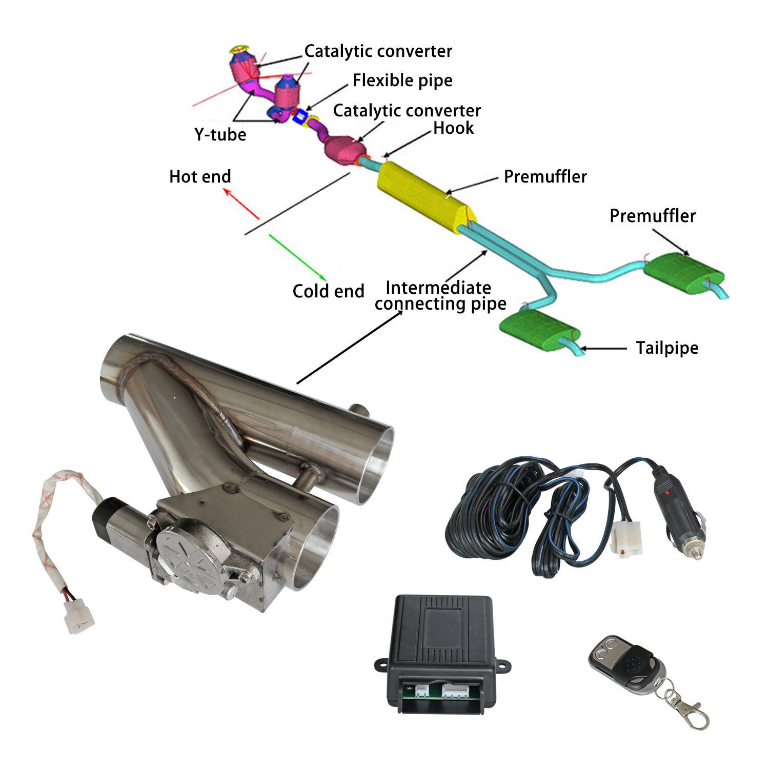 3inch Electric Exhaust Cutout Valve Kit Downpipe ECut Out One Controller Remote eBay