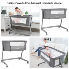 Unisex Bedside Sleeper Infant Bassinet With Wheels and Floding Frame Grey 