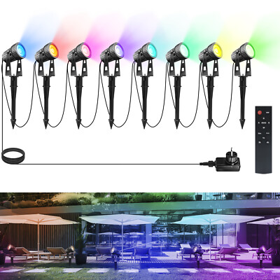Warmweiß RGBW Gartenleuchte 6/8er LED Gartenstrahler mit Erdspieß  Außen IP65 