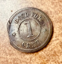 US Civil War Token Knickerbocker Currency  dies 255/393a clipped planchet error