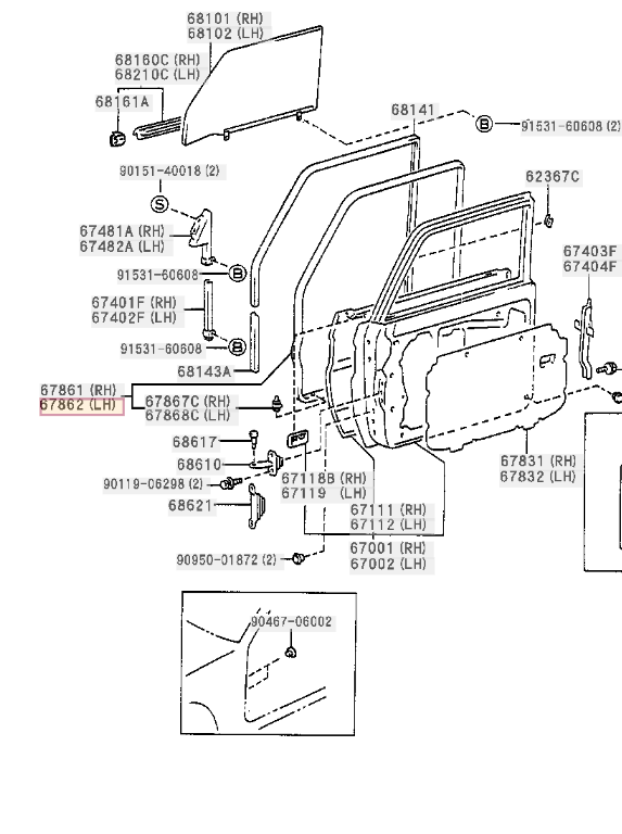 Toyota Genuine OEM LandCruiser Front Left Door Seal Rubber 67862