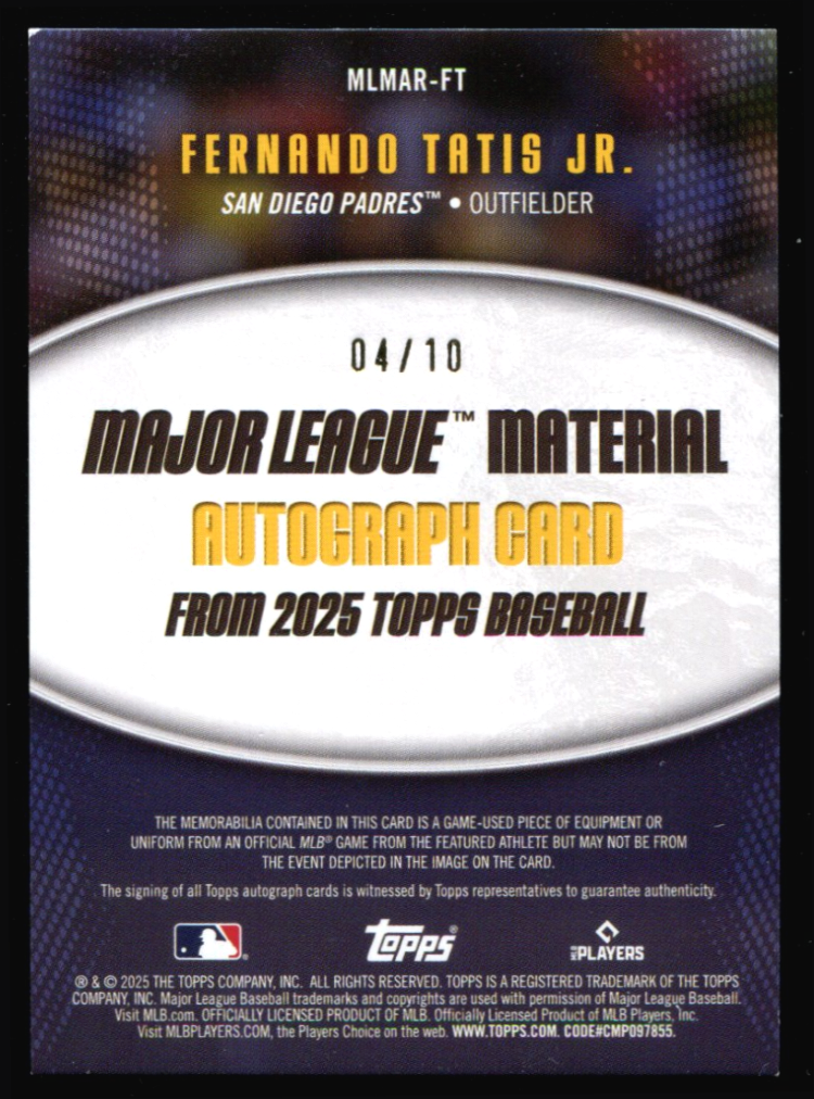 2025 Topps Series 1 Fernando Tatis Jr. Materials 3 Color 2025 Topps Series 1 Fernando Tatis Jr. Materials 3 Color