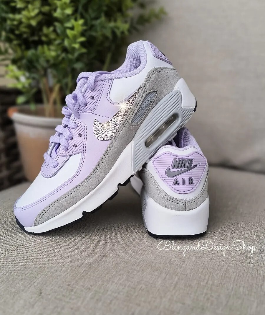 Girls Nike Air Max 90 Purple Sneakers Shoes Made with Swarovski Crystals  Custom