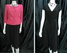 Lk Bennett Cropped Jacket 12 Hot Pink & Jasper Conran Black Dress Outfit Uk 12