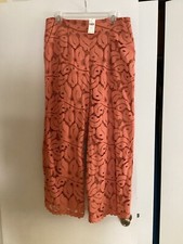 Anthropologie Peach Eyelet Wide Leg Lined Pants 10 Nwt