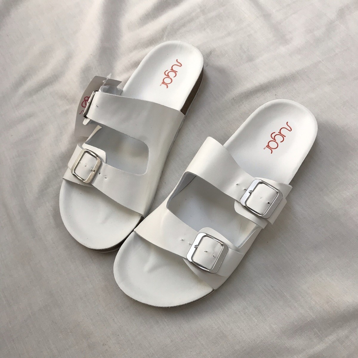 Sugar Wryde White Platform Womens Slip On Shoes Sandals Buckle