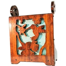 Wood Hand Crafted Magazine Rack Trash Can Beautiful Wooden Hummingbirds MCM VTG