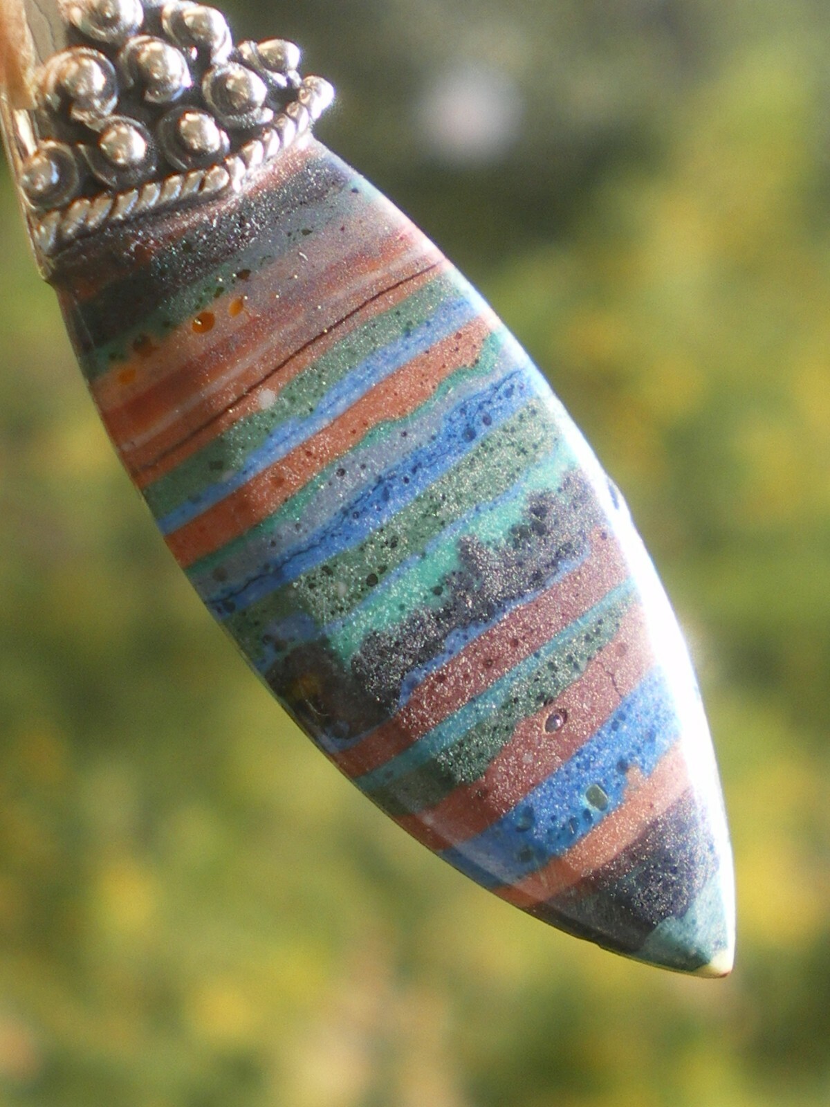 Pendentif calcite arc-en-ciel argent 925 et or 18ct, collier pierre naturelle du Mexique