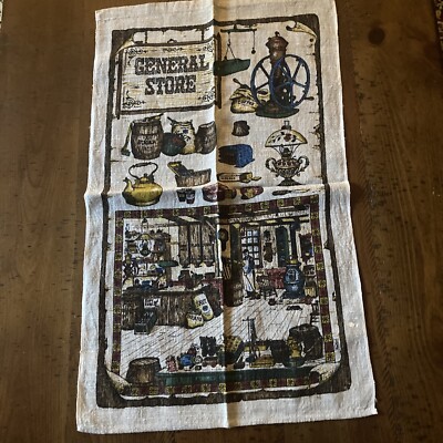 Linen Tea Towel General Store Theme Or Wall Hanging