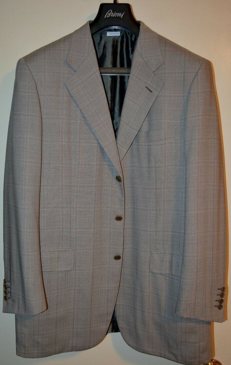 $4725 MINT Brioni Silk Gray Plaid Jacket Blazer 44L 44 L
