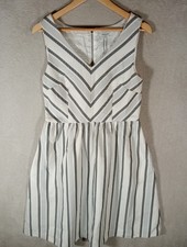 Great Plains Boutique Dress M/L 12 Sophia Stripey Grey White Cotton Summer £95