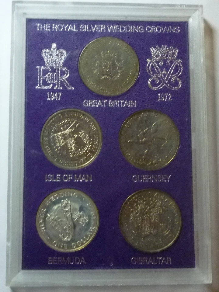 1972 BERMUDA SILVER $1 + 4 COMMONWEALTH UNC CROWNS SET (5) - 25 YR ROYAL WEDDING - Image 3 of 4