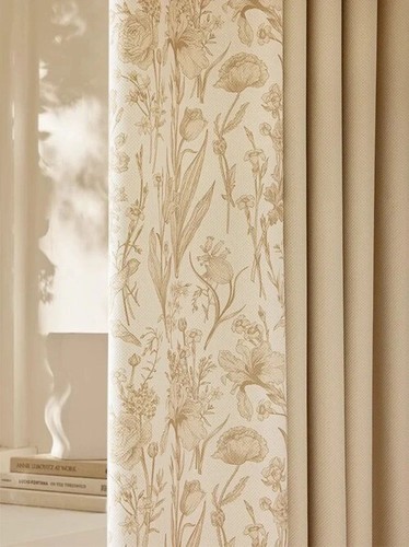 French Beige Living Room Curtains Solid Color Floral Pattern Bedroom Curtains