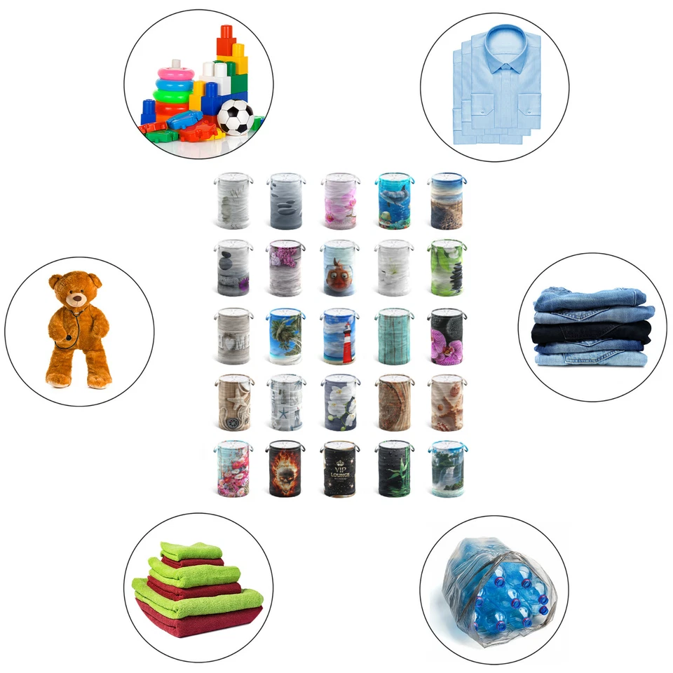 WÄSCHEKORB MIT DECKEL WÄSCHESACK WÄSCHESAMMLER AUFBEWAHRUNG KORB SACK BOX - Bild 2 von 2