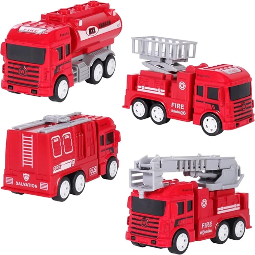 4 Stück Kinder Spielzeug Auto Geschenk Rückzug Technik Feuerwehr LKW Sanitärfahrzeug - Bild 23 von 29