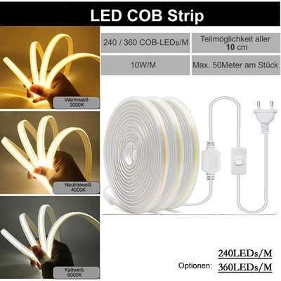 COB LED Streifen 230V Stripe Band Lichtschlauch Leiste 240 / 360LEDs pro Meter