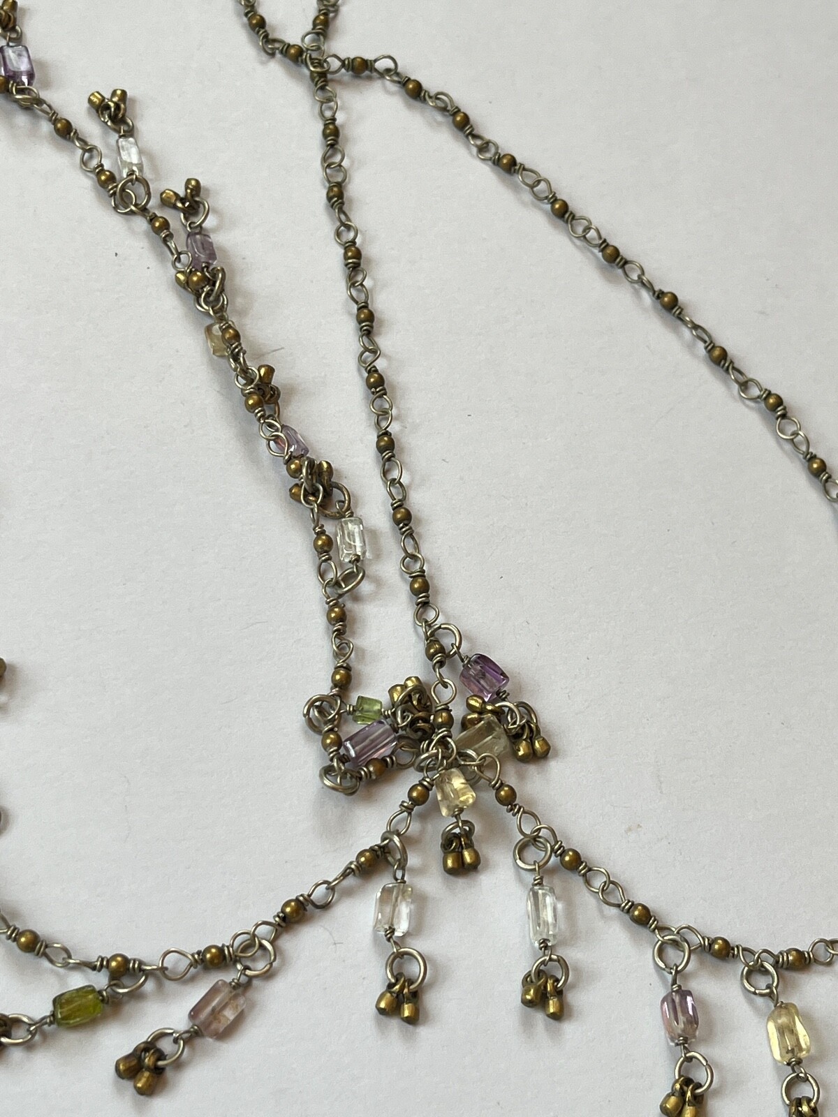 Rustic Long Silvertone Chain w Tiny Round Brass L… - image 9