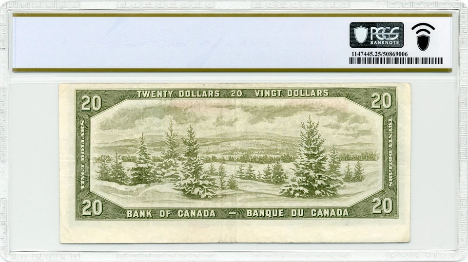 1954 CUTTING ERROR $20 Bank of Canada, BC-41b, Modified - PCGS VF25 - Image 2 of 2