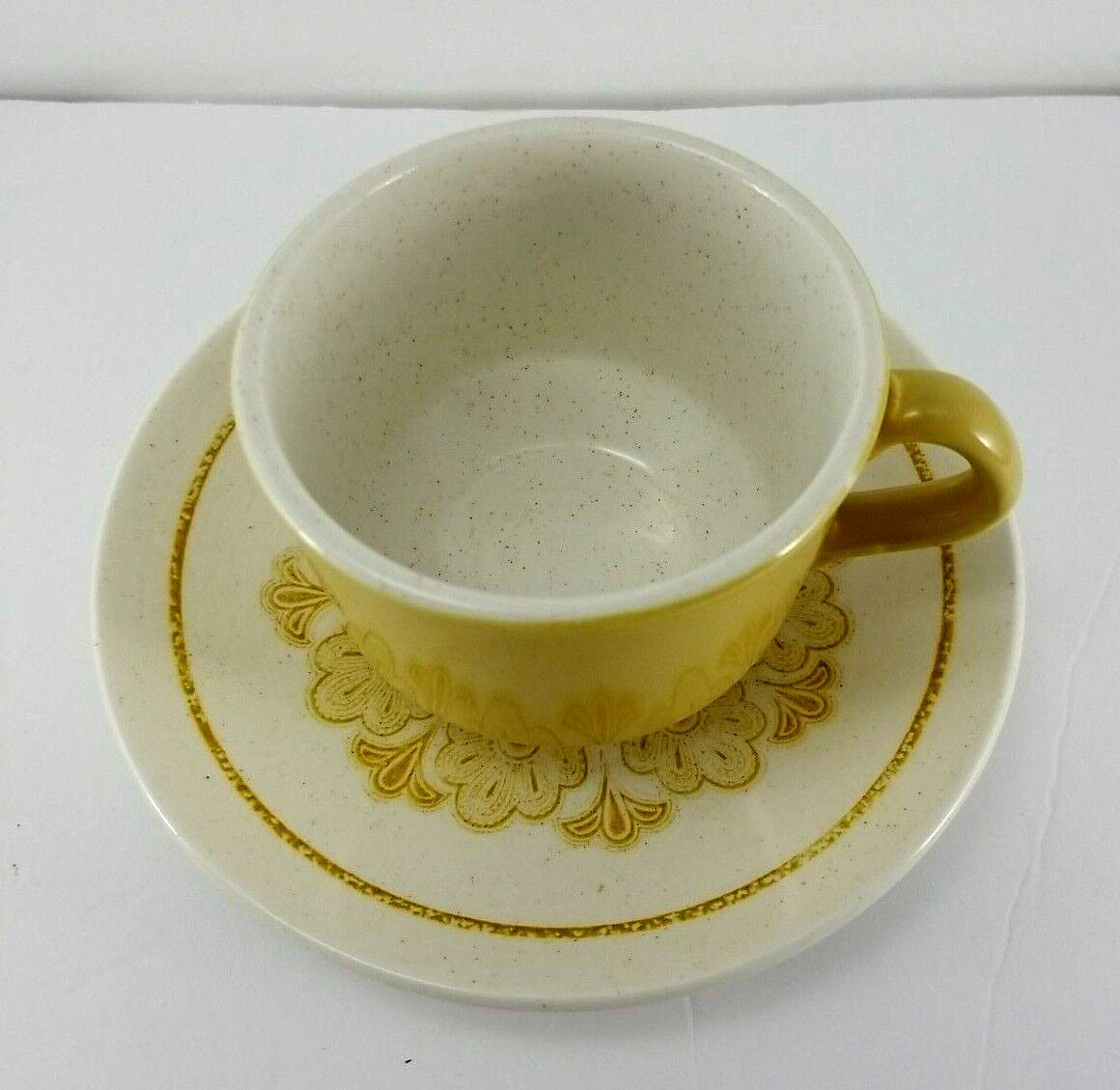 Genuine Ironstone Vintage Cup & Saucer Hand Painted Floral Mustard