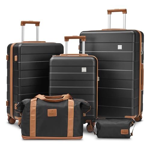 3 Piece Luggage Sets,Suitcase with Spinner Wheels,Luggage 5 Piece Set Black