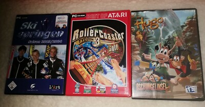 PC Spiele CD Rom 3 Spiele Roller Coaster, Hugo, Skispringen Paket/Konvolut 