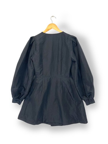 Anthropologie Ava Taffeta Mini Wrap Dress Black Size UK 10 - Picture 3 of 9
