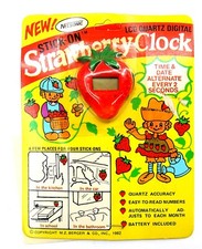 Vintage STRAWBERRY Shortcake Style CLOCK by Nelsonic Circa 1982 ~ NEW OLD STOCK 