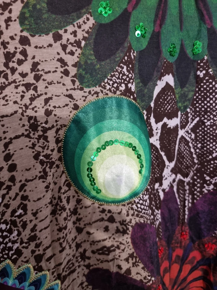 DESIGUAL : SUPERBE JUPE IMPRIMÉE SERPENT TON MARRON AVEC APPLICATION XL - Photo 4/4
