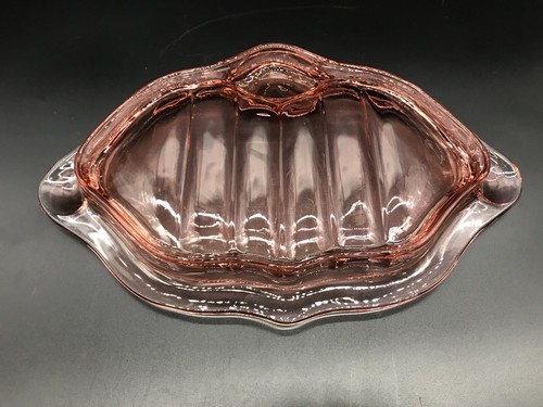 Heavy Vintage Pink Depression Glass Oval Ribbed Asparagus Tray Platter w/Handles - Picture 6 of 9