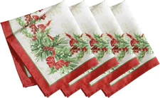 Home Fashions Holly Traditions Fabric Bordered Napkins, 17 Inches X 17 Inches, S