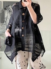 Neslay Lagenlook schwarz Shirt Top halbtransparent asymmetrisch One Size /Oversize