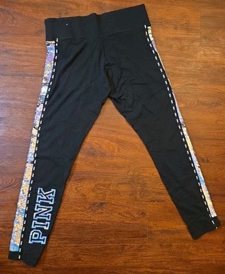 large black pink leggings sequins victoria's secret bling stripes jogging