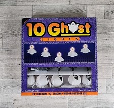 Halloween 10 Ghost String Lights 24" Long Indoor Outdoor Decor w/ Box