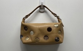 Vintage Coach Tan Leather Mixed Media Applique Dot Small Shoulder Bag Silver