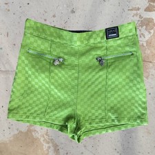 VTG 1990s VERSACE LIME GREEN CHECKERBOARD MEDUSA ZIP HIGH WAISTED HOT SHORTS