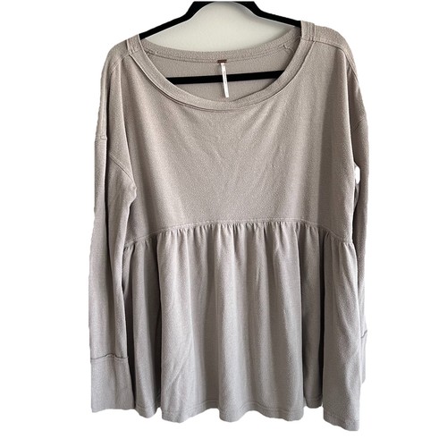 Free People Forever Your Girl oversized taupe long sleeve Babydoll Top small