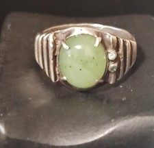 Sterling Silver And Jade 3 Stone Ring Sz8