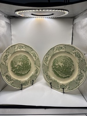 Royal Venton Ware John Steventon & Son Green Transferware Plate 10  Hunting