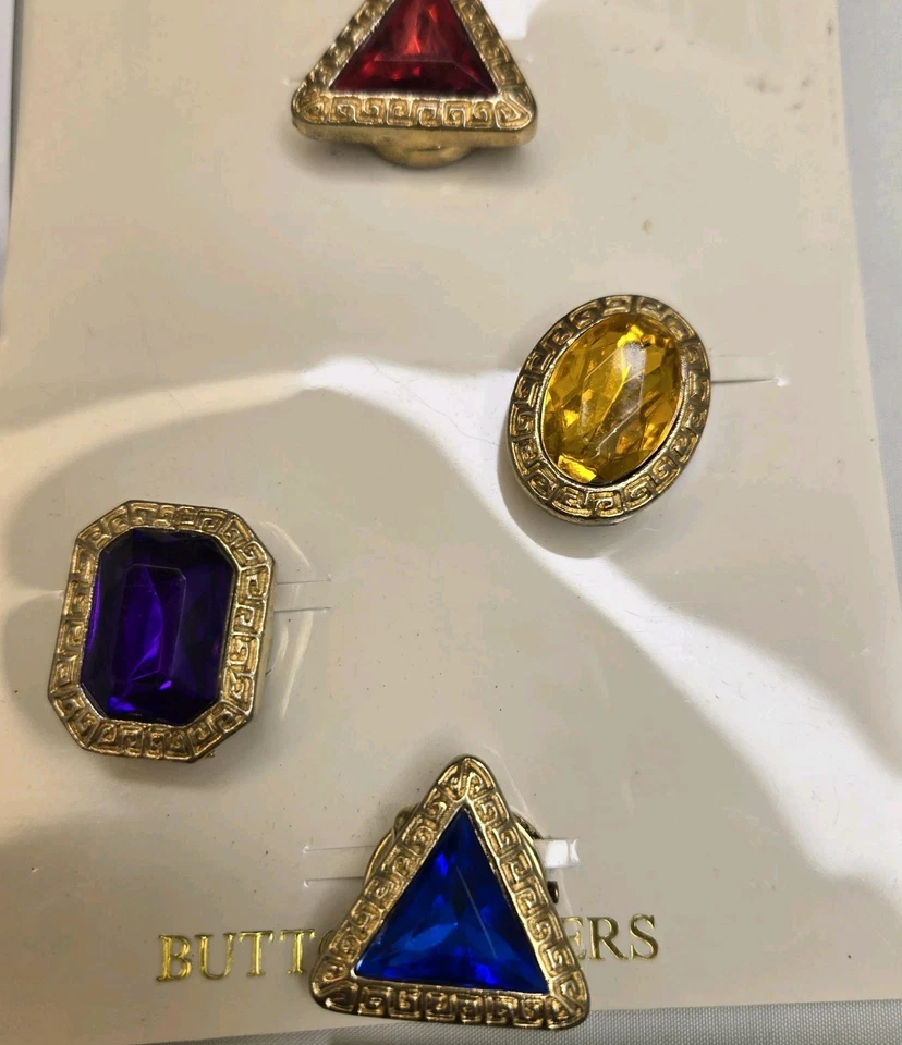 Vtg Lot 16 Button Covers On 4 Cards Gold & Jeweltone & Abstract - Image 4 of 4