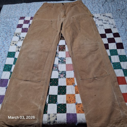 VTG Carhartt Double Knee Rivet Carpenter Pants Size 34x34 B01 BRN USA Made